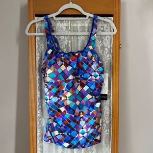 Profile by Gottex Blue/Multicolor Tankini Swimwear Top, Size 14